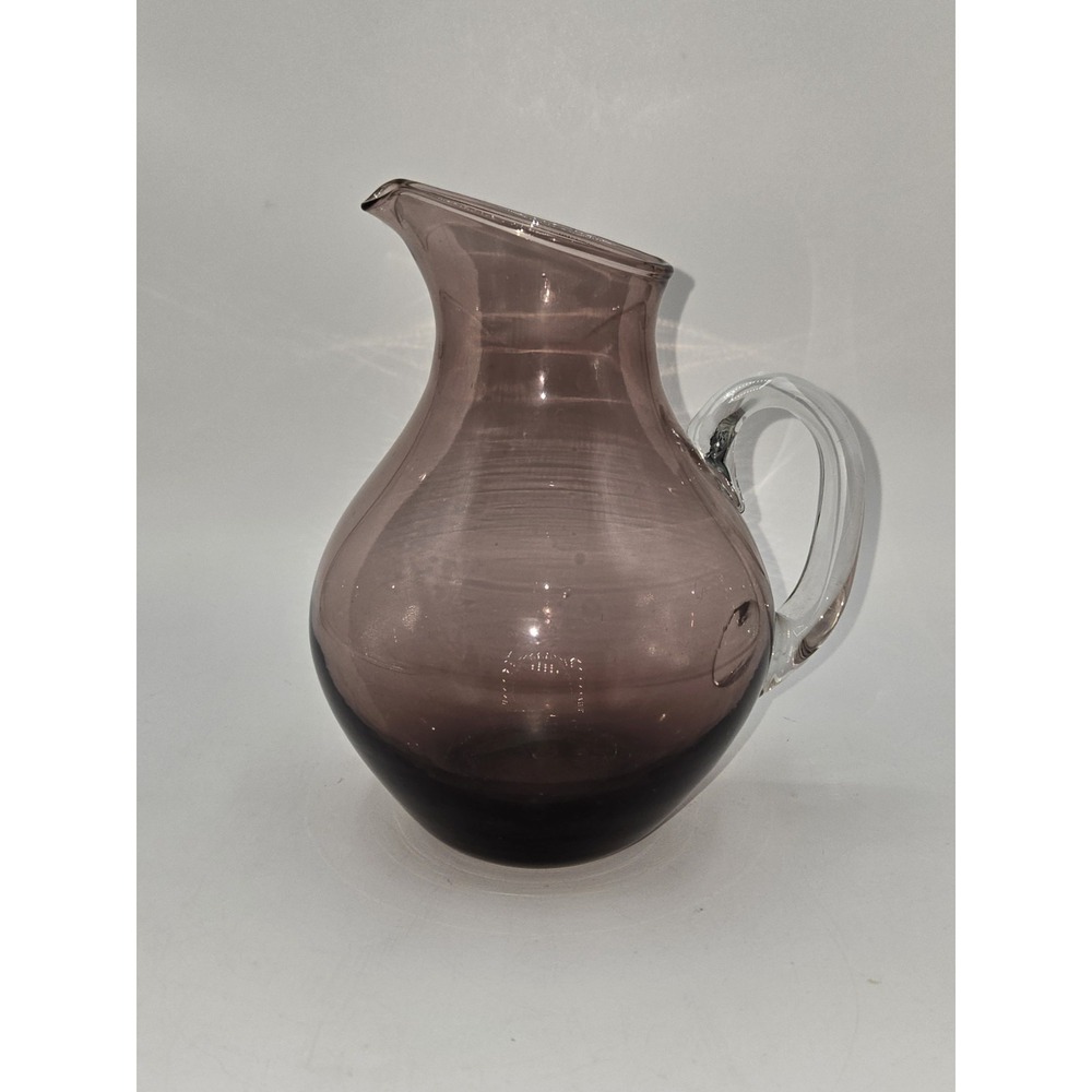 Vintage Italian Amethyst Art Glass Pitcher Hand Blown‎ Clear Handle